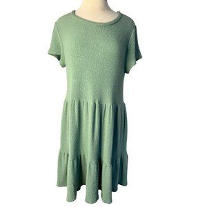Rolla Coaster Baby Doll Dress Large Green Short Sleeve Round Neck Stretchy Layer